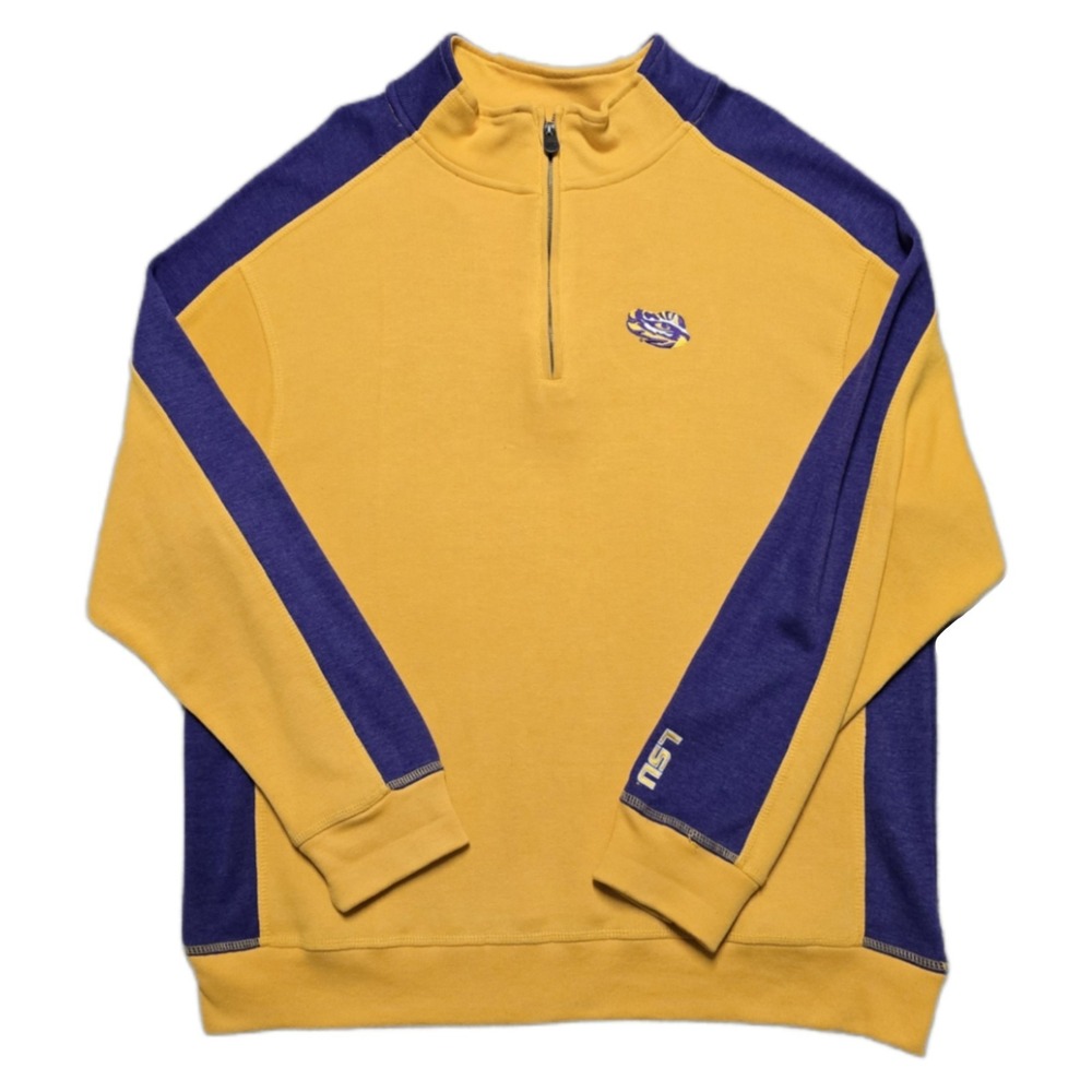VTG LSU Tigersβ Jacket Mens 2XL Yellow Purple Heavyweight 1/4 Zip Mock Neck
